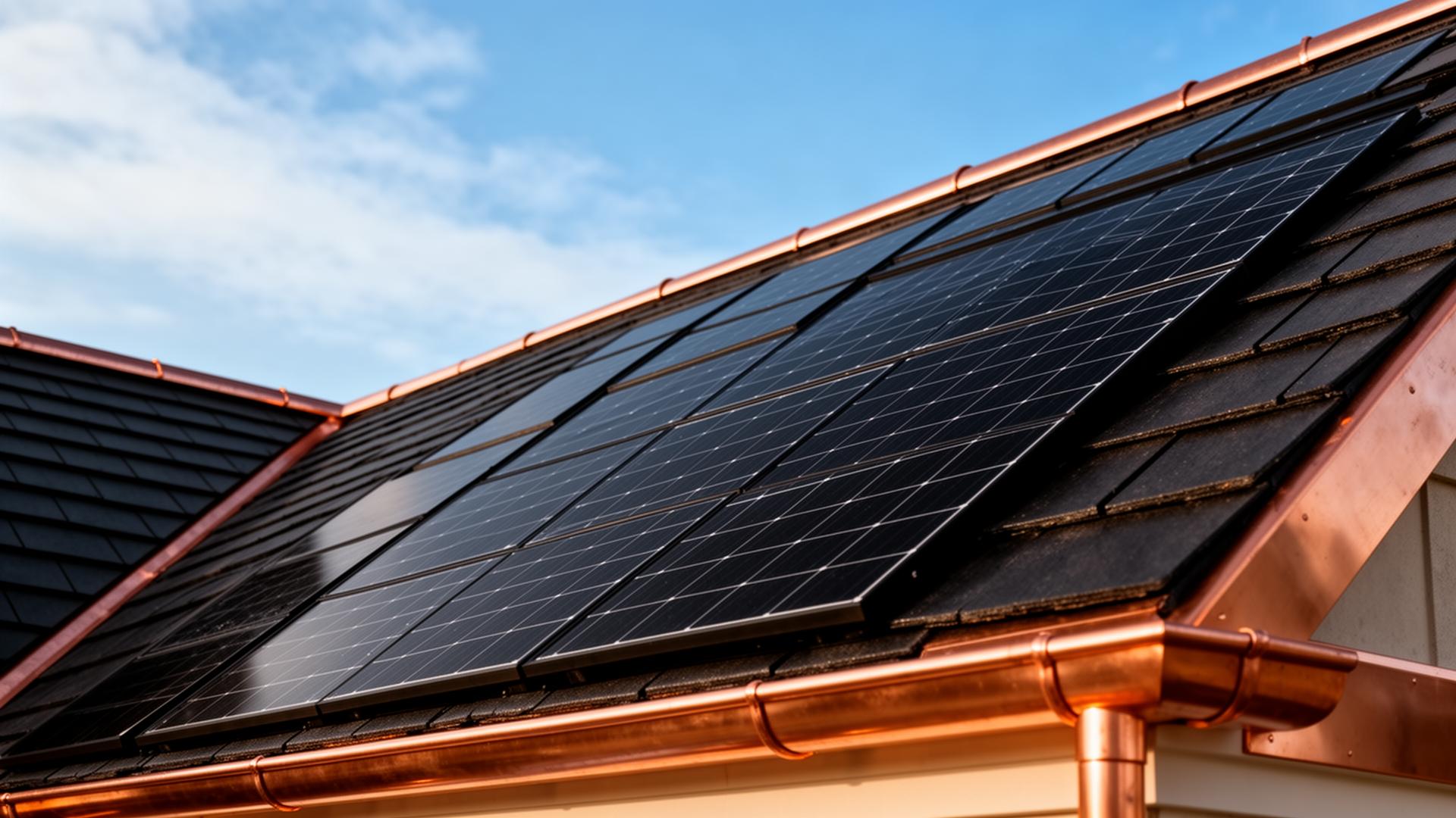 Solar shingles with copper trim
